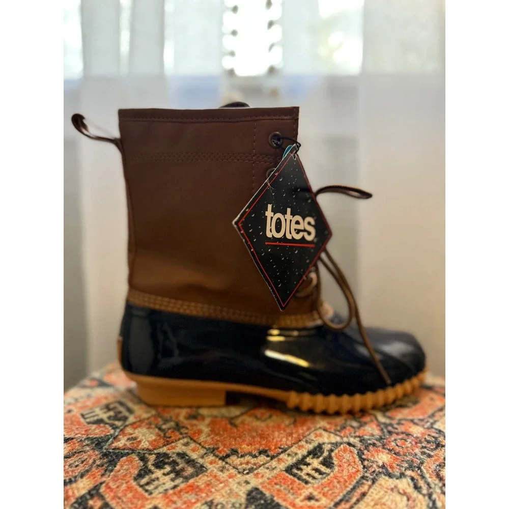 totes Waterproof Shell Brown Black Duck Boots Womens‎ Lace Up Comfort boho Y2K